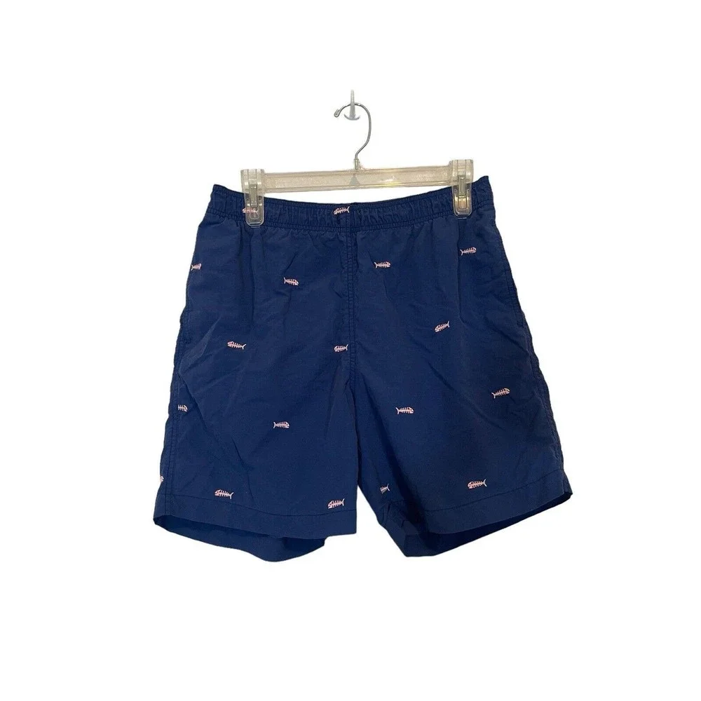 J Mclaughlin Mens Gingham Blue Fish Fishes Swim Trunks Suit Bathing Size S RARE‎